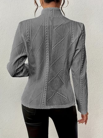 Women Geometric Spring/Fall Outerwear Vintage Embossed Long Sleeve Mock Neck Regular Blazer - Image 9