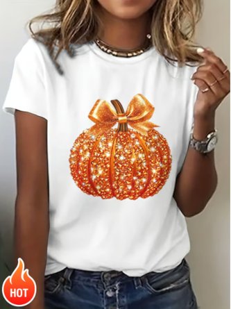 Vintage Halloween Pumpkin Print Crew Neck Short Sleeve T-shirt - Image 4
