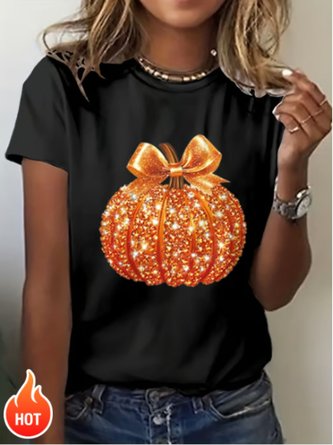 Vintage Halloween Pumpkin Print Crew Neck Short Sleeve T-shirt - Image 5
