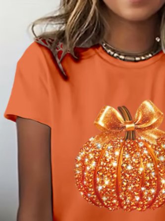Vintage Halloween Pumpkin Print Crew Neck Short Sleeve T-shirt - Image 2