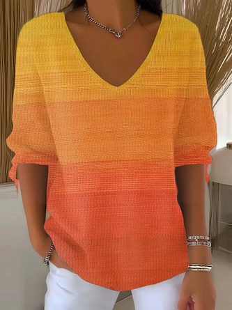 Vintage Striped V Neck Three Quarter Sleeve T-shirt - Image 3