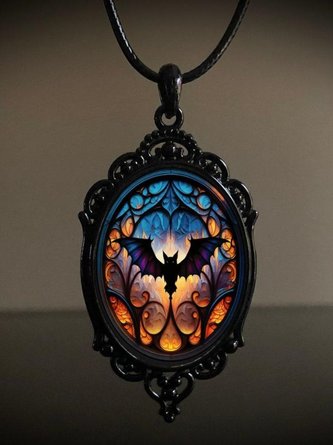 Vintage Gothic Halloween Bat Witch Pendant Necklace - Image 4