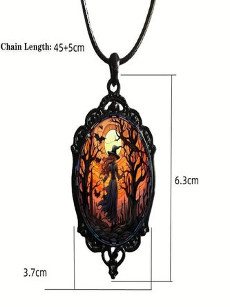 Vintage Gothic Halloween Bat Witch Pendant Necklace - Image 3