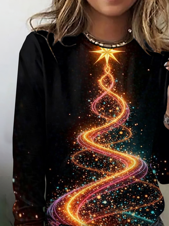 Vintage Christmas Tree Crew Neck Long Sleeve T-shirt - Image 2