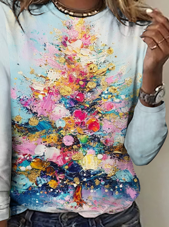 Vintage Christmas Tree Crew Neck Long Sleeve T-shirt - Image 3