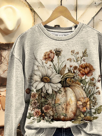 Casual Crew Neck Floral Sweatshirt Printing - Image 2