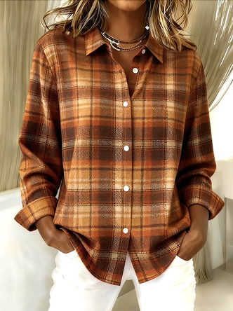 V Neck Long Sleeve Geometric Regular Micro-Elasticity Regular Fit Shirt For Women - Image 2