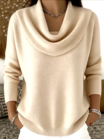 Women Cotton Plain Long Sleeve Comfy Casual Sweater - Image 5