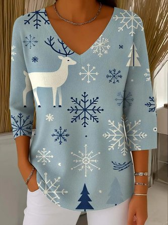 Vintage Christmas V Neck Three Quarter Sleeve T-shirt - Image 2