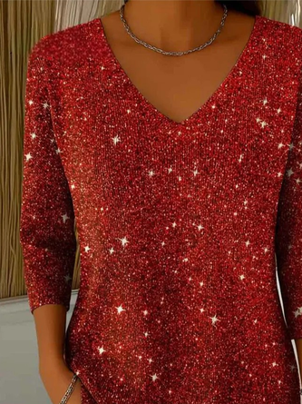 Vintage Plain V Neck Three Quarter Sleeve T-shirt - Image 2