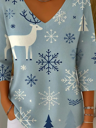 Vintage Christmas V Neck Three Quarter Sleeve T-shirt - Image 3