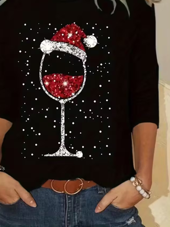 Casual Christmas Crew Neck Long Sleeve T-shirt - Image 3
