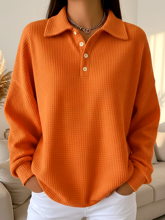 Casual Plain Shawl Collar Long Sleeve T-shirt 3 Casual Plain Shawl Collar Long Sleeve T-shirt - Image 3