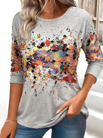 Vintage Floral Printing Crew Neck Long Sleeve T-shirt 3 Vintage Floral Printing Crew Neck Long Sleeve T-shirt - Image 3