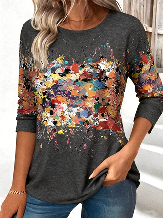 Vintage Floral Printing Crew Neck Long Sleeve T-shirt 5 Vintage Floral Printing Crew Neck Long Sleeve T-shirt - Image 5
