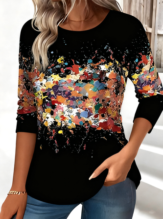 Vintage Floral Printing Crew Neck Long Sleeve T-shirt 2 Vintage Floral Printing Crew Neck Long Sleeve T-shirt - Image 2