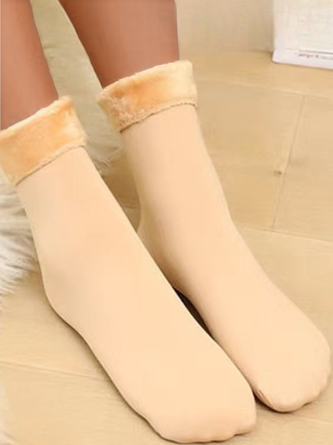 Women's Warm Heat-retaining And Cold-resistant Snow Socks -20°c Fleece-lined Thickened Floor Socks Autumn And Winter Cold-proof Self-heating Flesh-colored Mid-calf Socks - Image 3