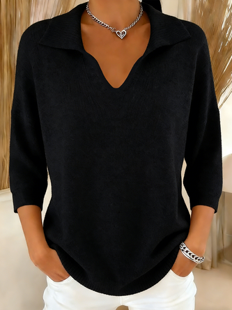 Women Plain Long Sleeve Comfy Vintage Sweater - Image 3