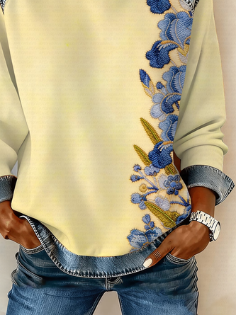 Vintage Crew Neck Floral Sweatshirt Printing - Image 7