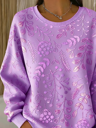 Casual Crew Neck Floral Sweatshirt Printing - Image 2