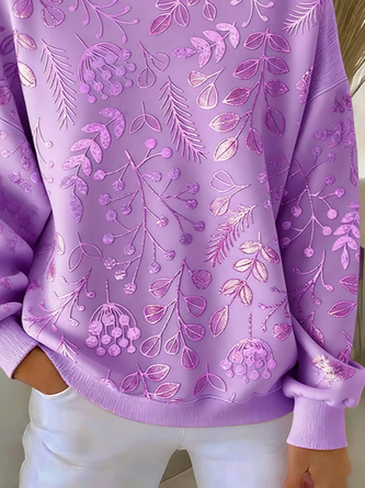 Casual Crew Neck Floral Sweatshirt Printing - Image 3