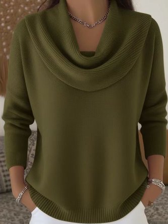 Women Cotton Plain Long Sleeve Comfy Casual Sweater - Image 10