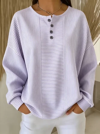 Casual Striped Printing Loose Cozy Sweatshirt - Image 2