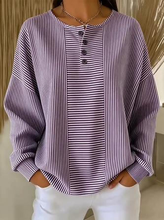Casual Striped Printing Loose Cozy Sweatshirt - Image 7
