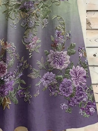 Women Floral Summer Dress Crew Neck Half Sleeve H-Line Dress - Image 3