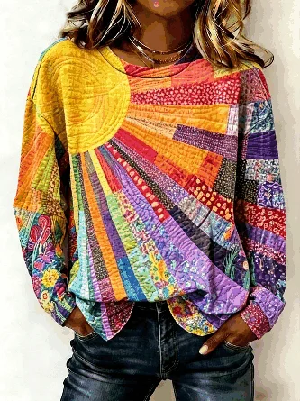 Vintage Crew Neck Color Block Sweatshirt - Image 5