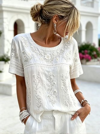 Casual Floral Crew Neck Short Sleeve T-shirt 3 Casual Floral Crew Neck Short Sleeve T-shirt - Image 3