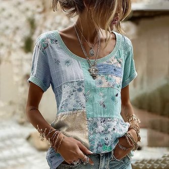 Casual Floral Crew Neck Short Sleeve T-shirt - Image 3