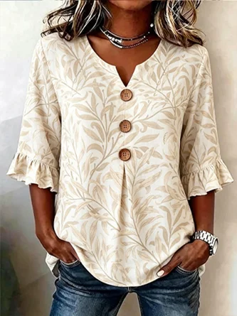 V Neck Half Sleeve Geometric Regular Regular Fit Blouse