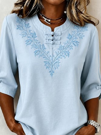 Mandarin Collar Half Sleeve Floral Printing Lightweight Micro-Elasticity Regular Fit Blouse For Women 5 Mandarin Collar Half Sleeve Floral Printing Lightweight Micro-Elasticity Regular Fit Blouse For Women - Image 5