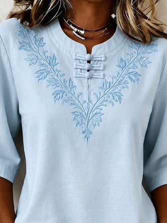 Mandarin Collar Half Sleeve Floral Printing Lightweight Micro-Elasticity Regular Fit Blouse For Women 6 Mandarin Collar Half Sleeve Floral Printing Lightweight Micro-Elasticity Regular Fit Blouse For Women - Image 6