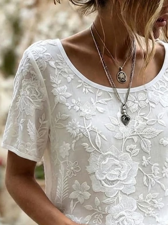 Casual Floral Crew Neck Short Sleeve T-shirt 5 Casual Floral Crew Neck Short Sleeve T-shirt - Image 5