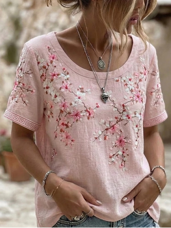 Casual Floral Crew Neck Short Sleeve T-shirt