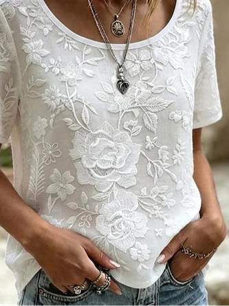 Casual Floral Crew Neck Short Sleeve T-shirt 6 Casual Floral Crew Neck Short Sleeve T-shirt - Image 6