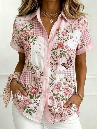 Shirt Collar Short Sleeve Floral Printing Regular Regular Fit Shirt For Women - Image 2