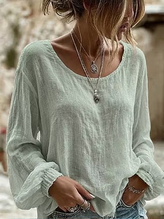 Crew Neck Long Sleeve Floral Lightweight Micro-Elasticity Loose Blouse For Women - Image 3