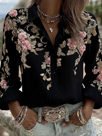 Women's Elegant Floral Print Long Sleeve Shirt Romantic Vintage Blouse 4 Women's Elegant Floral Print Long Sleeve Shirt Romantic Vintage Blouse - Image 4