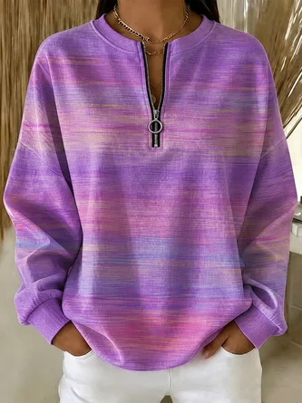 Casual Stand Collar Ombre Sweatshirt