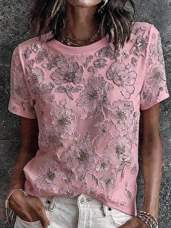 Vintage Floral Crew Neck Short Sleeve T-shirt - Image 2