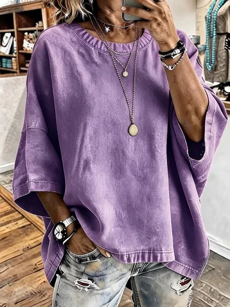 Vintage Plain Crew Neck Half Sleeve T shirt
