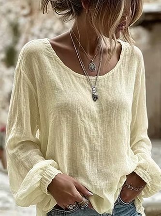 Crew Neck Long Sleeve Floral Lightweight Micro-Elasticity Loose Blouse For Women - Image 2