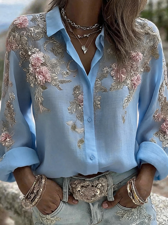 Women's Elegant Floral Print Long Sleeve Shirt Romantic Vintage Blouse 3 Women's Elegant Floral Print Long Sleeve Shirt Romantic Vintage Blouse - Image 3