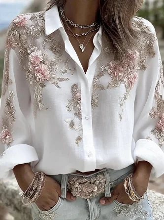 Women's Elegant Floral Print Long Sleeve Shirt Romantic Vintage Blouse 2 Women's Elegant Floral Print Long Sleeve Shirt Romantic Vintage Blouse - Image 2