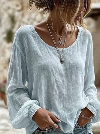 Crew Neck Long Sleeve Floral Lightweight Micro-Elasticity Loose Blouse For Women - Image 4