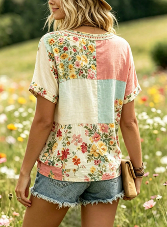 Vintage Geometric Crew Neck Short Sleeve T-shirt - Image 4