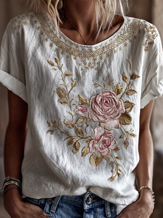 Casual Geometric Crew Neck Short Sleeve T-shirt - Image 2